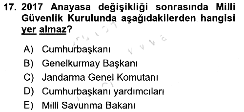 Anayasa Hukuku 2021-2022 Yaz Okulu Sınavı - 17. soru