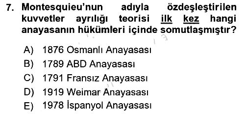 Anayasa Hukuku 2022-2023 Yaz Okulu Sınavı - 7. soru