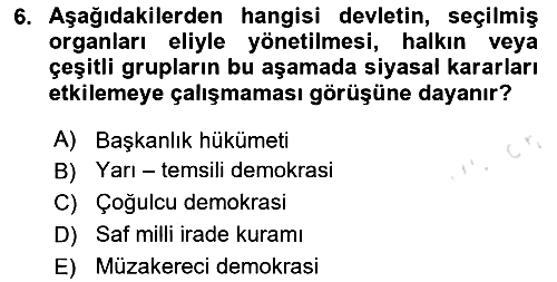 Anayasa Hukuku 2023-2024 Yaz Okulu Sınavı - 6. soru