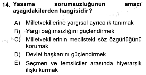 Anayasa Hukuku 2023-2024 Yaz Okulu Sınavı - 14. soru