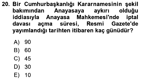 Anayasa Hukuku 2024-2025 Yaz Okulu Sınavı - 20. soru