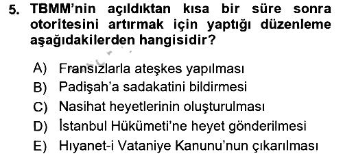 Atatürk İlkeleri Ve İnkılap Tarihi 1 2016-2017 3 Ders Sınavı - 5. soru