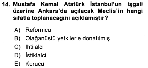 Atatürk İlkeleri Ve İnkılap Tarihi 1 2018-2019 3 Ders Sınavı - 14. soru