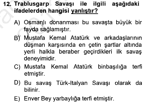 Atatürk İlkeleri Ve İnkılap Tarihi 1 2012-2013 Ara Sınav - 12. soru
