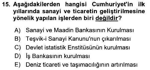 Atatürk İlkeleri Ve İnkılap Tarihi 2 2023-2024 Ara Sınav - 15. soru