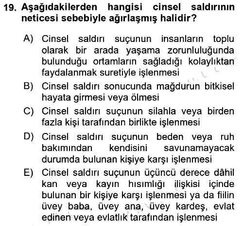 Ceza Hukuku Bilgisi 2021-2022 Dönem Sonu Sınavı - 19. soru