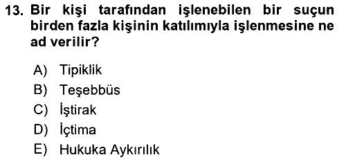 Ceza Hukuku Bilgisi 2024-2025 Yaz Okulu Sınavı - 13. soru