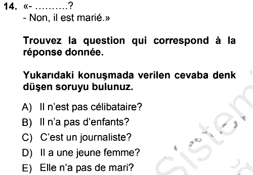 Fransızca 1 2012-2013 Ara Sınav - 14. soru