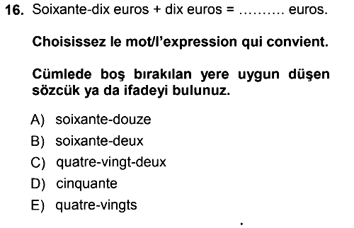 Fransızca 1 2012-2013 Ara Sınav - 16. soru