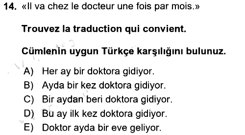 Fransızca 1 2017-2018 Ara Sınav - 14. soru