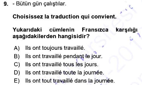 Fransızca 1 2015-2016 Dönem Sonu Sınavı - 9. soru