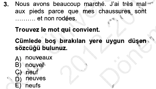 Fransızca 2 2012-2013 Dönem Sonu Sınavı - 3. soru
