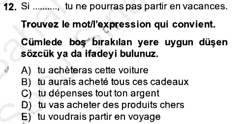 Fransızca 2 2013-2014 Dönem Sonu Sınavı - 12. soru