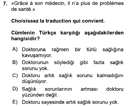 Fransızca 2 2016-2017 Dönem Sonu Sınavı - 7. soru