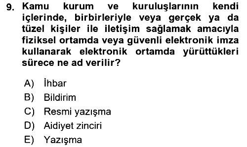 Hukuk Dili Ve Adli Yazışmalar 2016-2017 Ara Sınav - 9. soru