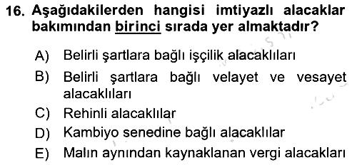 İcra Ve İflas Hukuku 2023-2024 Ara Sınav - 16. soru
