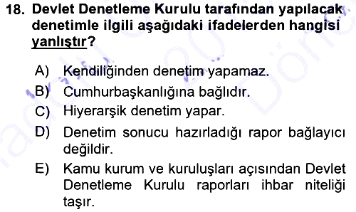 İdare Hukukuna Giriş 2015-2016 Dönem Sonu Sınavı - 18. soru