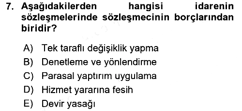 İdare Hukukuna Giriş 2017-2018 Dönem Sonu Sınavı - 7. soru