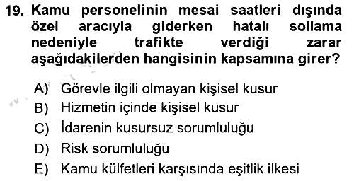 İdare Hukukuna Giriş 2024-2025 Dönem Sonu Sınavı - 19. soru