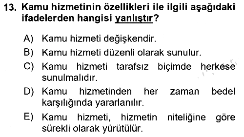 İdare Hukukuna Giriş 2020-2021 Yaz Okulu Sınavı - 13. soru