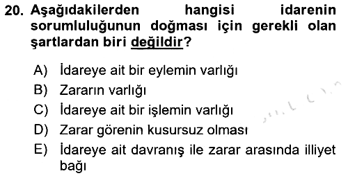 İdare Hukukuna Giriş 2021-2022 Yaz Okulu Sınavı - 20. soru