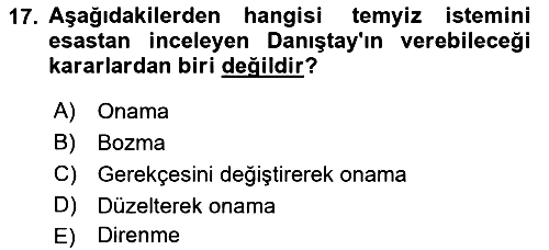 İdari Yargı Ve Anayasa Yargısı 2021-2022 Ara Sınav - 17. soru
