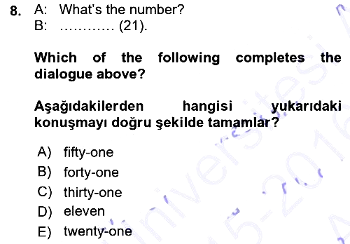 Ingilizce 1 2015-2016 Ara Sınav - 8. soru