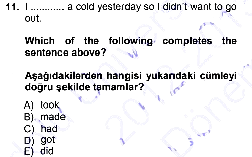 Ingilizce 1 2012-2013 Dönem Sonu Sınavı - 11. soru