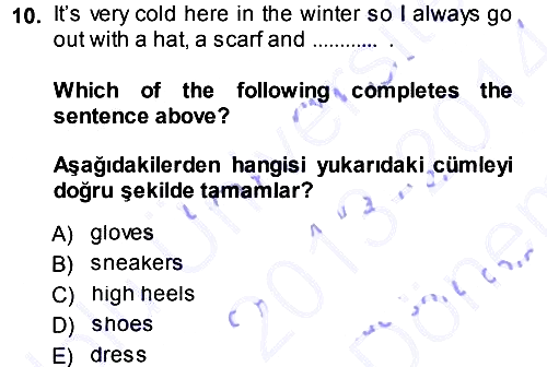 Ingilizce 1 2013-2014 Dönem Sonu Sınavı - 10. soru