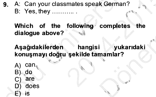 Ingilizce 1 2014-2015 Dönem Sonu Sınavı - 9. soru