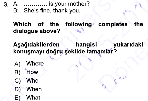Ingilizce 1 2015-2016 Dönem Sonu Sınavı - 3. soru