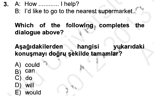 İngilizce 2 2012-2013 Ara Sınav - 3. soru