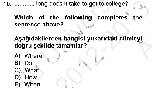 İngilizce 2 2012-2013 Ara Sınav - 10. soru