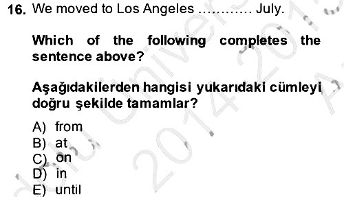 İngilizce 2 2014-2015 Ara Sınav - 16. soru