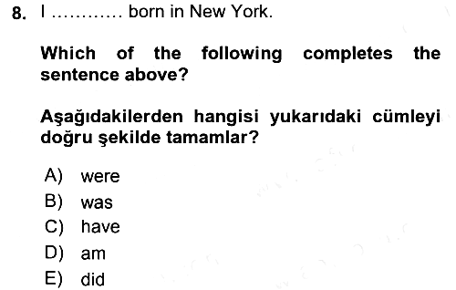 İngilizce 2 2015-2016 Tek Ders Sınavı - 8. soru