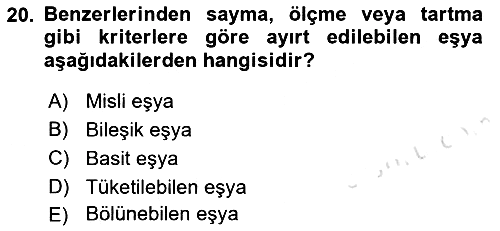 Medeni Hukuk Bilgisi 2021-2022 Ara Sınav - 20. soru