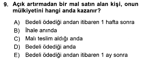 Medeni Hukuk Bilgisi 2021-2022 Dönem Sonu Sınavı - 9. soru