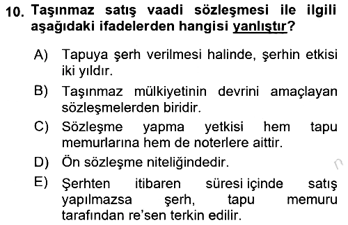Medeni Hukuk Bilgisi 2021-2022 Dönem Sonu Sınavı - 10. soru
