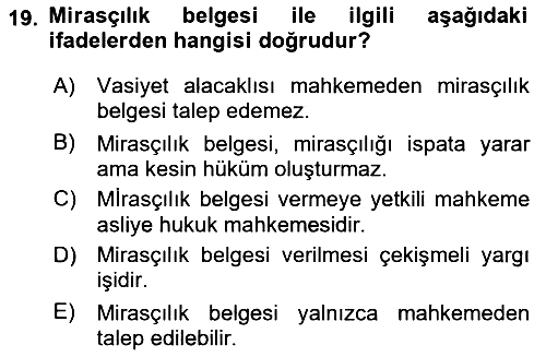 Medeni Hukuk Bilgisi 2021-2022 Dönem Sonu Sınavı - 19. soru