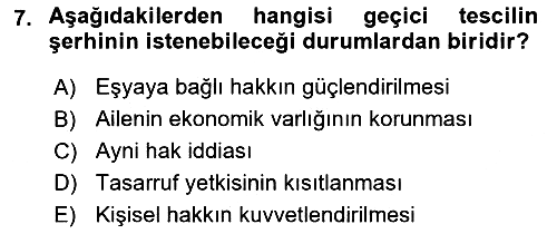 Medeni Hukuk Bilgisi 2022-2023 Dönem Sonu Sınavı - 7. soru