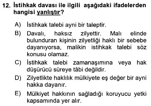 Medeni Hukuk Bilgisi 2022-2023 Dönem Sonu Sınavı - 12. soru