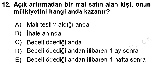 Medeni Hukuk Bilgisi 2024-2025 Dönem Sonu Sınavı - 12. soru