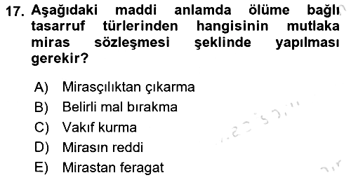 Medeni Hukuk Bilgisi 2024-2025 Dönem Sonu Sınavı - 17. soru