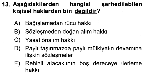 Medeni Hukuk Bilgisi 2020-2021 Yaz Okulu Sınavı - 13. soru
