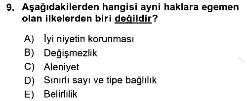 Medeni Hukuk Bilgisi 2023-2024 Yaz Okulu Sınavı - 9. soru