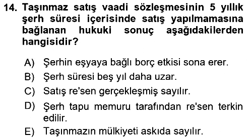 Medeni Hukuk Bilgisi 2023-2024 Yaz Okulu Sınavı - 14. soru