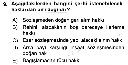 Medeni Hukuk Bilgisi 2024-2025 Yaz Okulu Sınavı - 9. soru
