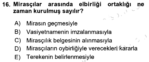 Medeni Hukuk Bilgisi 2024-2025 Yaz Okulu Sınavı - 16. soru