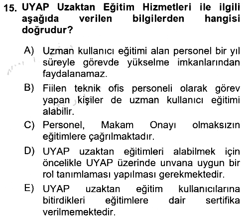 Mesleki Bilgisayar Ve Uyap 2022-2023 Ara Sınav - 15. soru