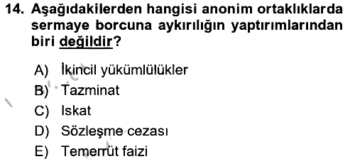 Ticaret Hukuku 2016-2017 3 Ders Sınavı - 14. soru